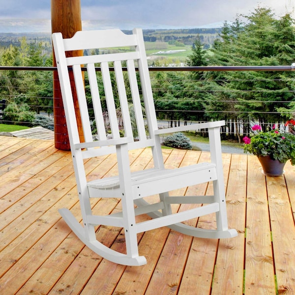 Flash Furniture Winston All-Weather Rocking Chair in White Faux Wood JJ-C14703-WH-GG - main